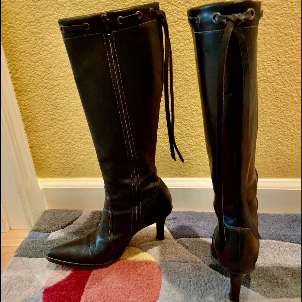 Coach black heel boots with zipper.